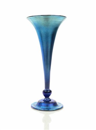 LARGE Favrile Blue Art Glass Trumpet Vase