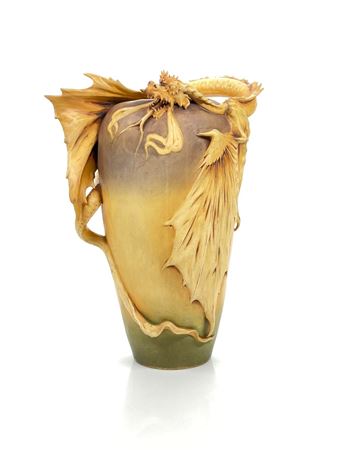 Amphora Pottery Co. Art Nouveau Earthenware Vase With Two-Winged Dragon