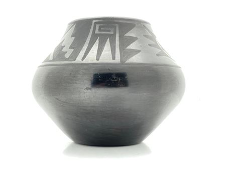 SAN ILDEFONSO PUEBLO BLACK-ON-BLACK POTTERY JAR