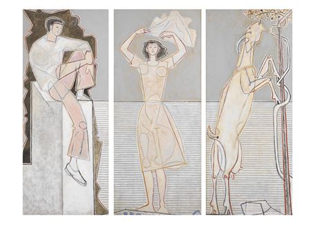 Summer Triptych (Boy on Wall, Girl on the Seashore, Goat and Tree) by John Leith Craxton - Auction record, sale price, and art valuation. Compare with similar artists and explore comparable artworks.