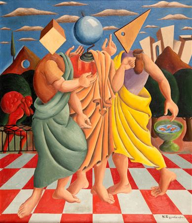 Trois philosophes by Nikos Engonopoulos - Auction record, sale price, and art valuation. Compare with similar artists and explore comparable artworks.