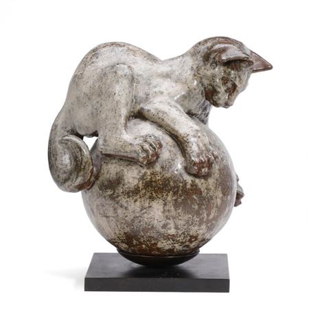 Cat playing on a ball