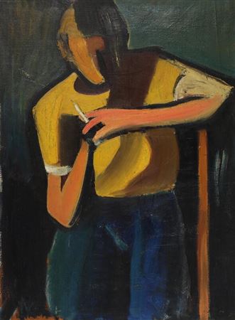 The artist's sister with a cigarette