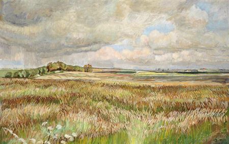 “Landskab - Uroligt vejr i Juli”. Landscape in stormy weather in July.