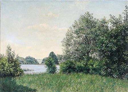 “Motiv fra Farum”. From Farum. A view of Farum lake on a day in June