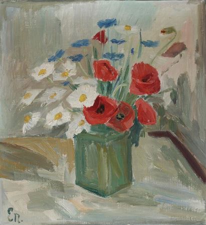 Still life with wild flowers in a green vase. by Elisabeth Neckelmann - Auction record, sale price, and art valuation. Compare with similar artists and explore comparable artworks.