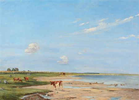 Calves and horses at the beach