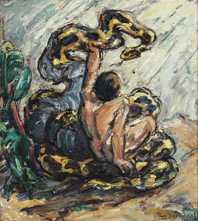 Motif from The Jungle Book with Mowgli and Kaa
