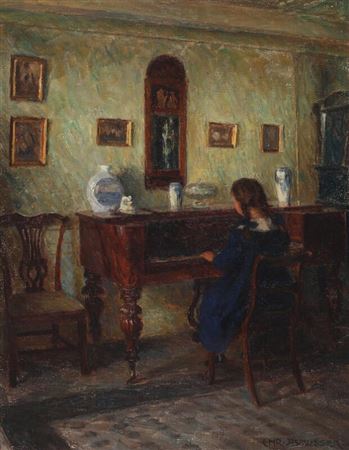 Interior with a girl in front of the piano