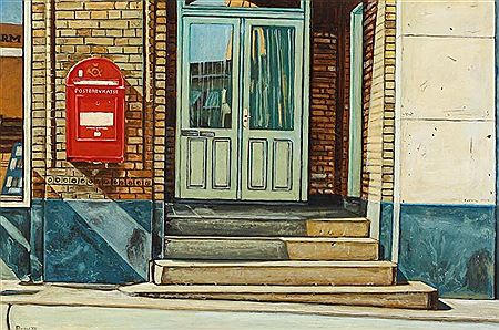 Scenery with door and pillar box.