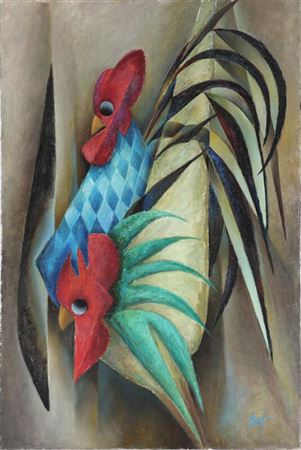 Composition with roosters.