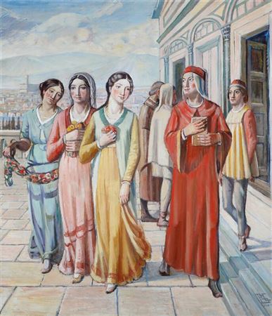 Meeting between young Dante and Beatrice