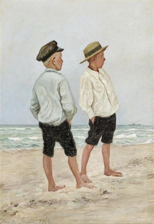 To drenge på stranden i Skagen