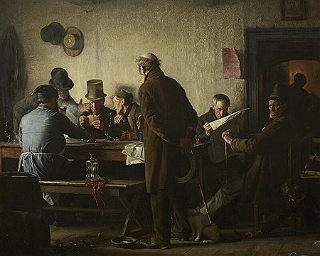 “Gamle fyre i et værtshus”. Old Guys in a Tavern. by Carl Bloch - Auction record, sale price, and art valuation. Compare with similar artists and explore comparable artworks.