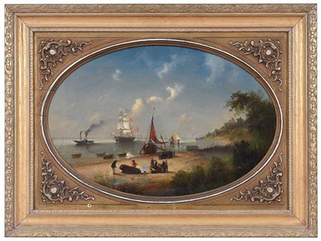 American Ship and Other Shipping of the Coast, 1856 by Carl August Reinhardt - Auction record, sale price, and art valuation. Compare with similar artists and explore comparable artworks.