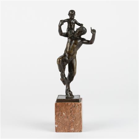 Dancing Bacchus with putto on shoulder.