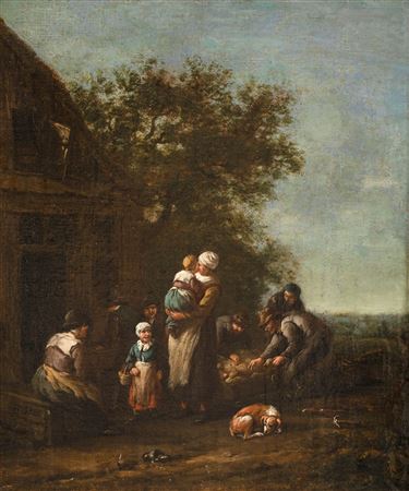 Farmers outside during pig- and goat slaughter.