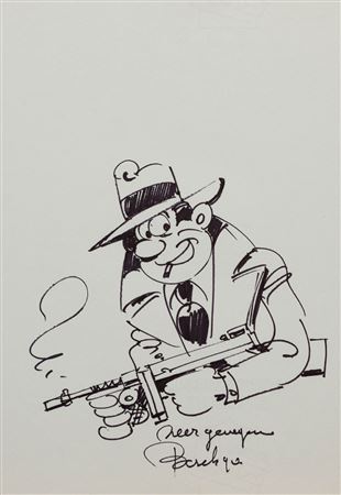 Original drawing of Sammy in gangster outfit