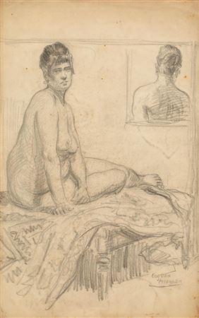 Seated Nude on Bed