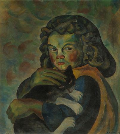 Girl and Cat by Vilho Lampi - Auction record, sale price, and art valuation. Compare with similar artists and explore comparable artworks.