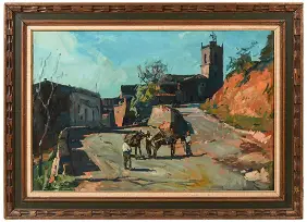 Spanish Village featuring Several Travelers and their Horses
