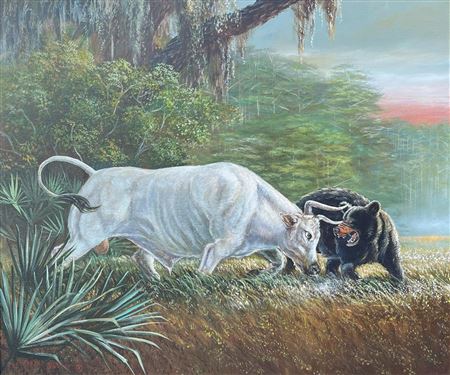 Florida Highwaymen Landscape with Bear and Bull Battling