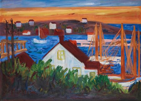 Sample artwork by Tor Bjurstrom (1888 - 1966), known for modernist landscape paintings in pastel tones with swirling brushstrokes - View similar artists and auction records