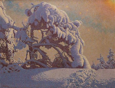 Winter landscape with snow-covered pine trees