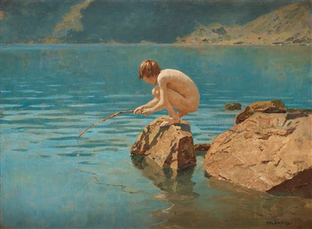 Boy fishing by Otto Ludvig Sinding - Auction record, sale price, and art valuation. Compare with similar artists and explore comparable artworks.