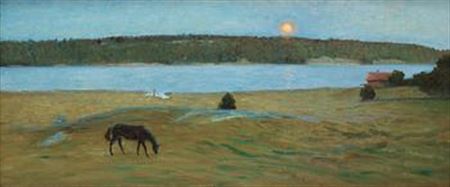"Sommarnatt vid Ösbyholm i Uppland. Månuppgång”