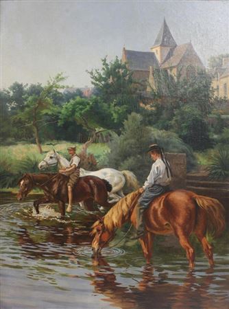 Watering Place by Daniel Urbain Dourouze - Auction record, sale price, and art valuation. Compare with similar artists and explore comparable artworks.