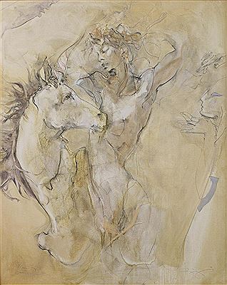 "Madchen mit Einhorn" (Girl with Unicorn) by Jurgen Gorg - Auction record, sale price, and art valuation. Compare with similar artists and explore comparable artworks.