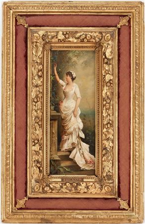 Young Woman Standin in an Ornate White Dress