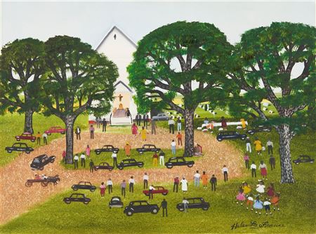Sample artwork by Helen Orr LaFrance (1919 - 2020), known for folk art memory and rural genre paintings, wood carving - View similar artists and auction records