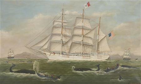 Painting of Whaling Ship, The Bark Wanderer, 1879