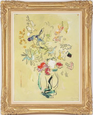 Still Life, Vase with Flowers, Yellow Background