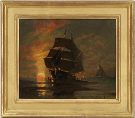Boston Harbor at Sunset by Frederic R Bates - Auction record, sale price, and art valuation. Compare with similar artists and explore comparable artworks.