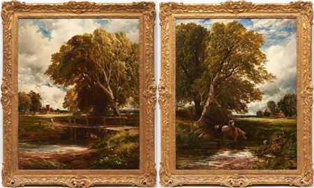Figure on Horseback at Stream in Landscape; Stream in Landscape with Cows (2)
