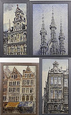 Lot of four paintings of buildings