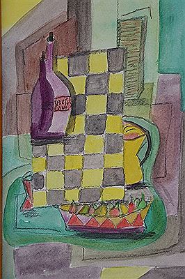 "Still life with checkerboard"