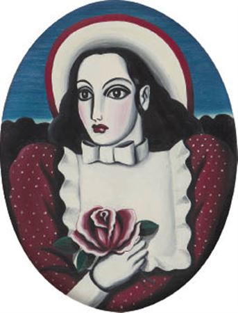 Girl with flowers (Round window)