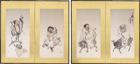 Four Chinese Wisemen (a pair of 2-panel byobu screens)