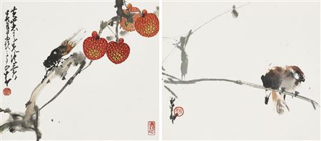 Lychees and Cicada / Sparrow on a Tree