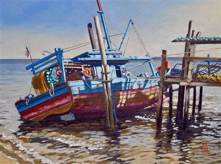 " Low tide, Penang, Malays"