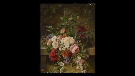 Roses and poppies on an entablature