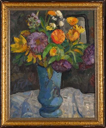 Bouquet of flowers in an opaline vase