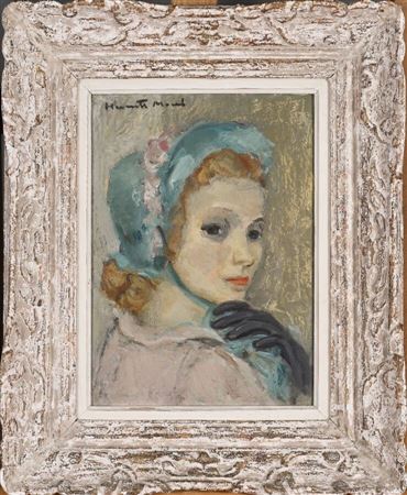 Portrait of a woman with a blue hat by Henriette Morel - Auction record, sale price, and art valuation. Compare with similar artists and explore comparable artworks.