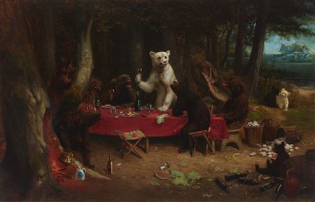 Bears Picnic by William Holbrook Beard - Auction record, sale price, and art valuation. Compare with similar artists and explore comparable artworks.