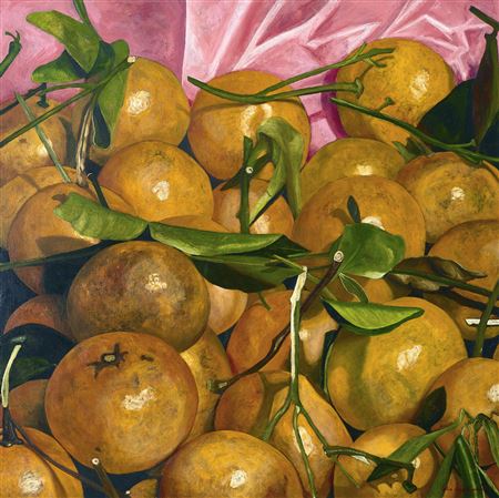 Mandarinas con fondo rosa
