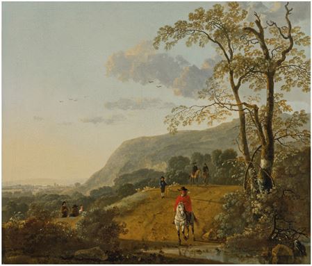A landscape with riders on a path